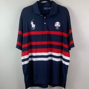 Polo by Ralph Lauren Navy Red White Striped Golf Polo with Pony Logo